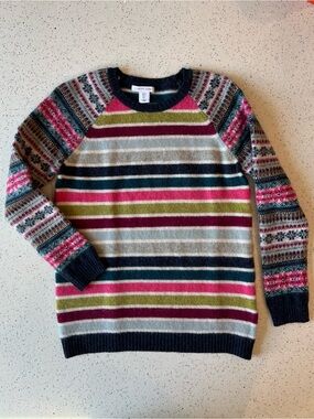 Tabitha Striped Crewneck Wool Sweater - Navy, Pink, Olive, Gray